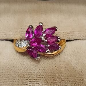 Marquise Cut Lab Created Ruby Cocktail Ring 14K Yellow Gold Plated Sz 7.75